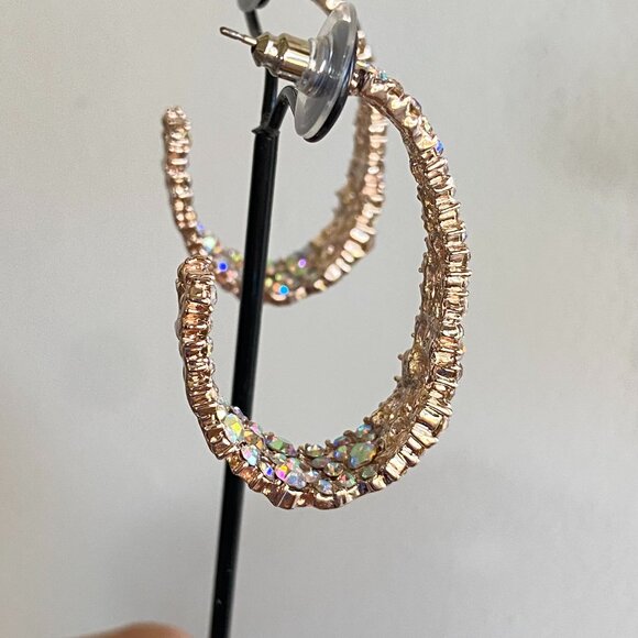 FAC Swarovski Crystal Rose Gold Tone C Hoop Earrings - Picture 5 of 10